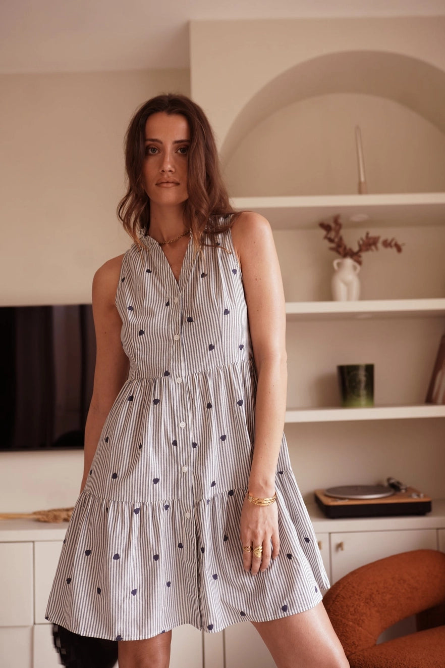 Blue Stripes with Hearts Dress