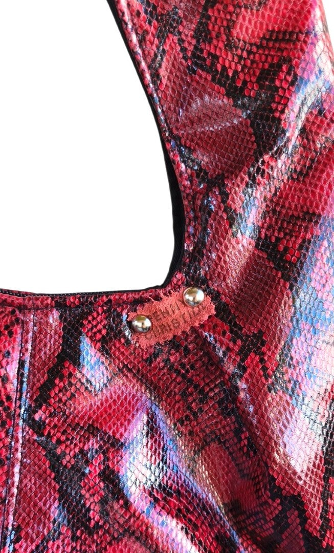 RED LEATHERETTE HOBO SHOULDER BAG