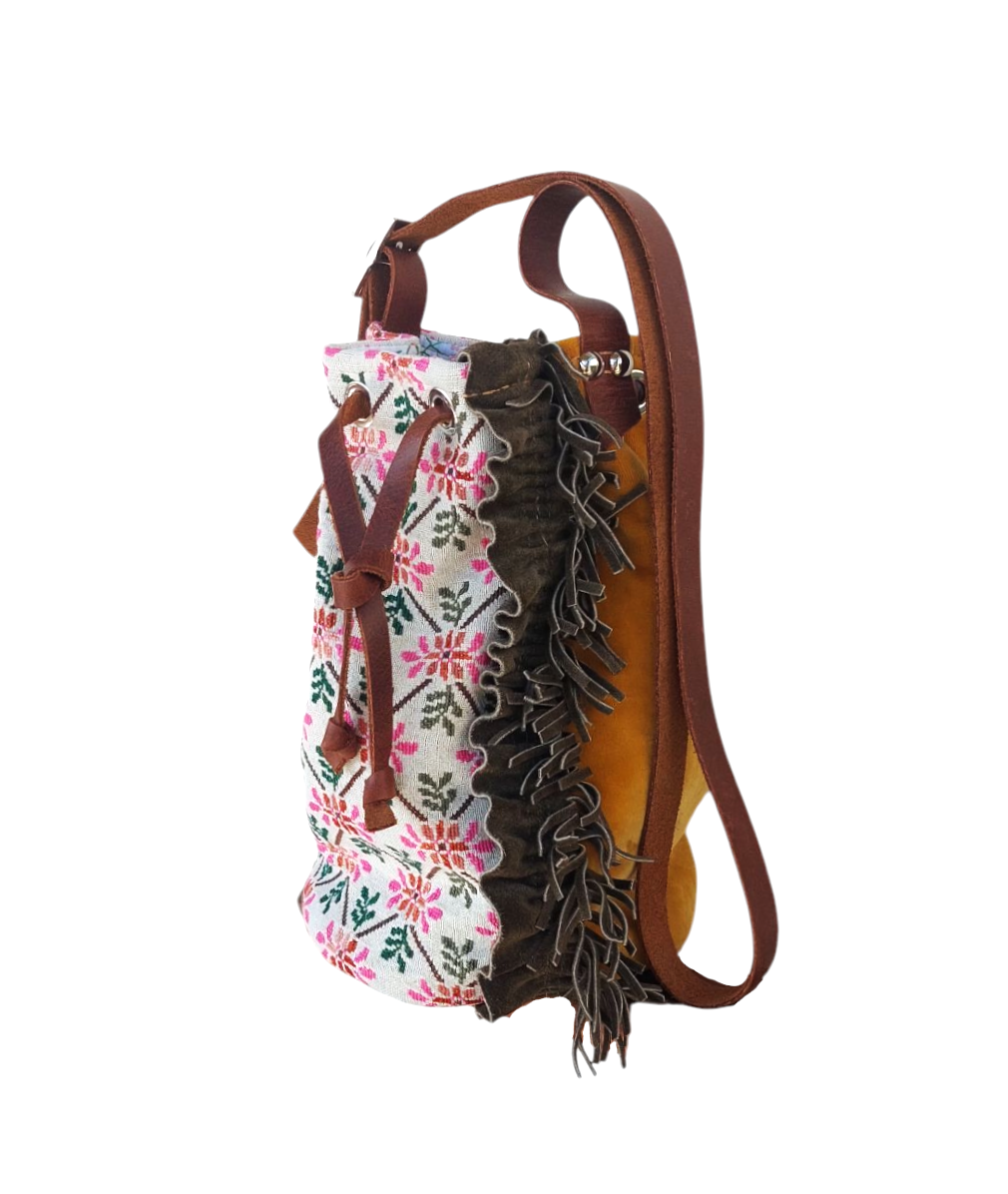 "SEMEDAKI" FLORAL BUCKET BAG WITH LEATHER STRAP