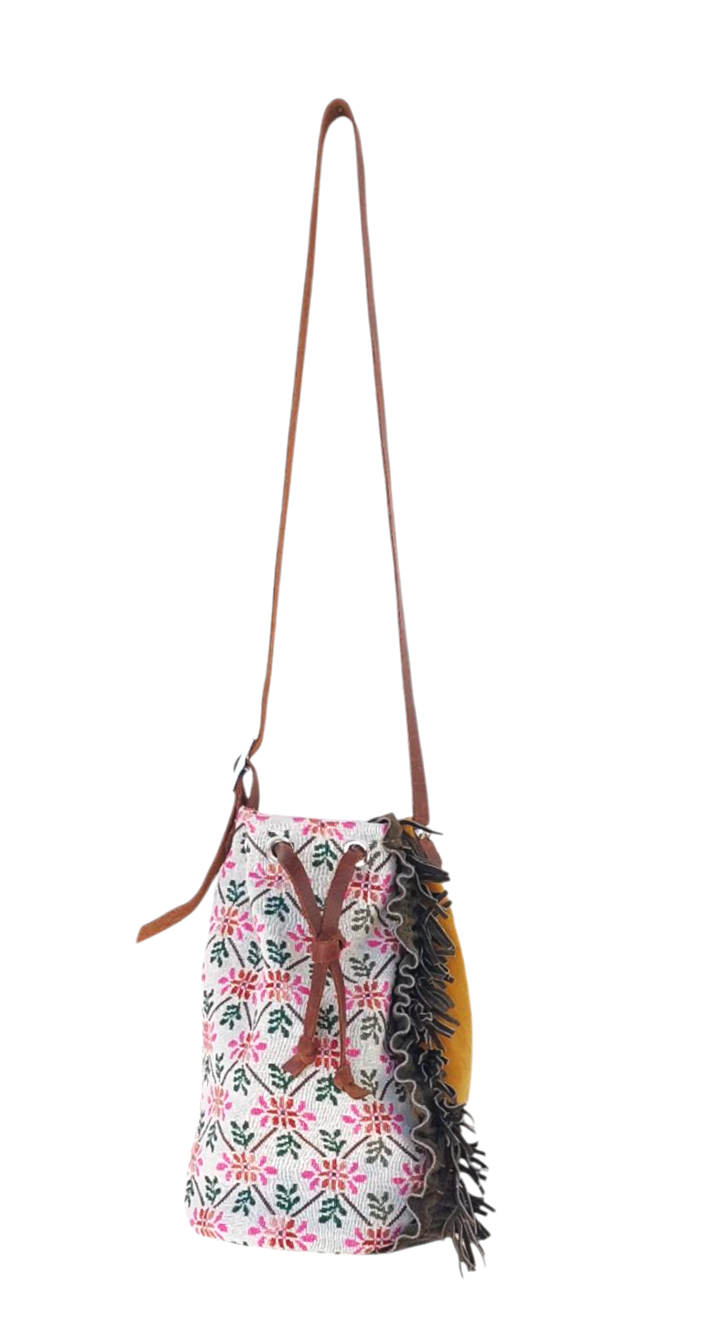 "SEMEDAKI" FLORAL BUCKET BAG WITH LEATHER STRAP