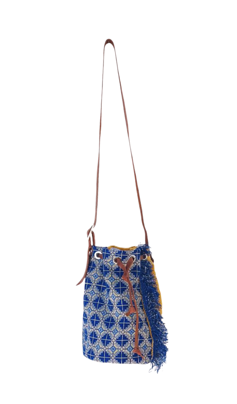 "SEMEDAKI" BLUE BUCKET BAG WITH LEATHER STRAP