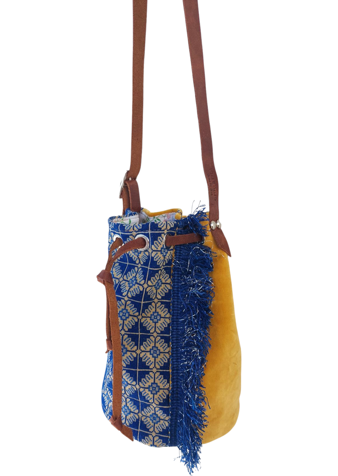"SEMEDAKI" BLUE BUCKET BAG WITH LEATHER STRAP