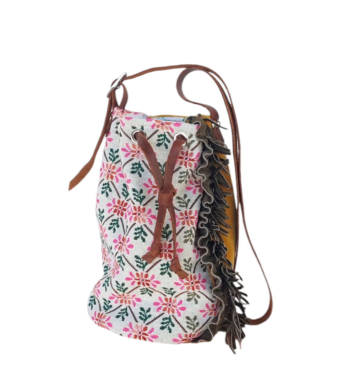 "SEMEDAKI" FLORAL BUCKET BAG WITH LEATHER STRAP