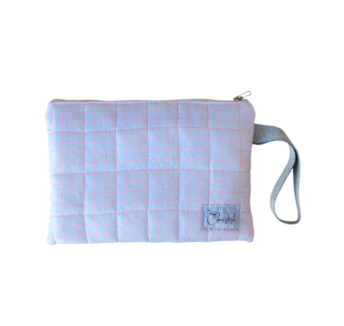 PINK WHITE STRIPED ZIPPER POUCH