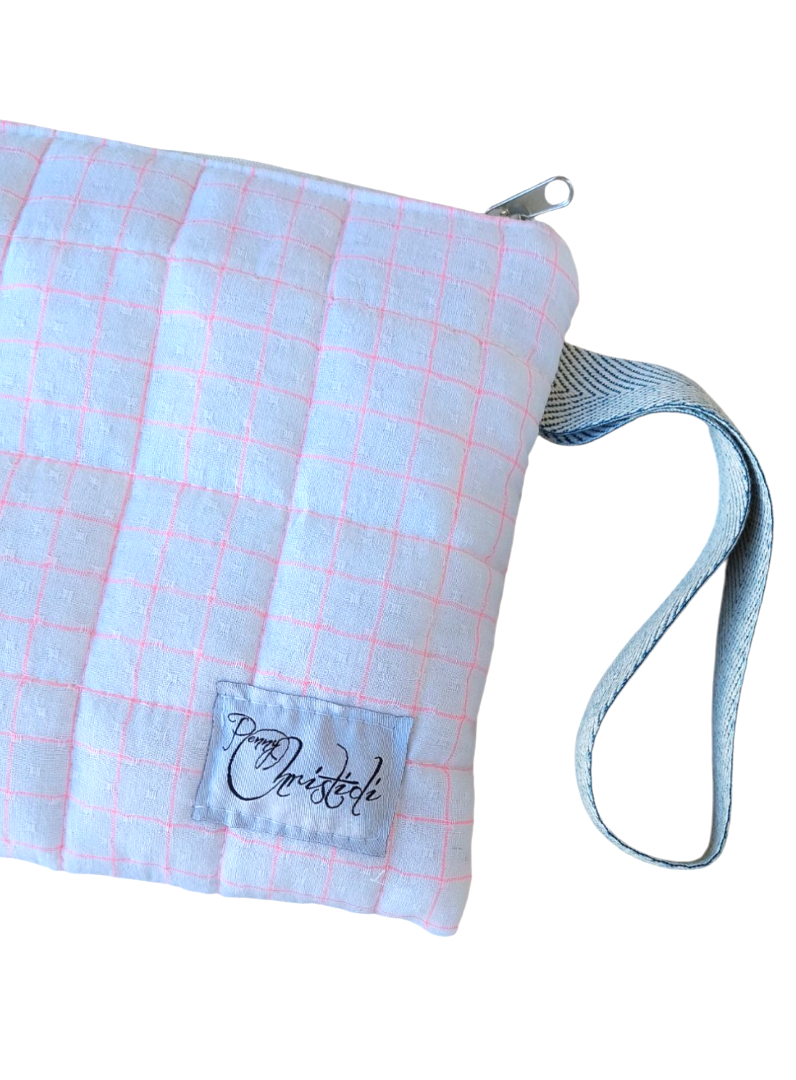 PINK WHITE STRIPED ZIPPER POUCH