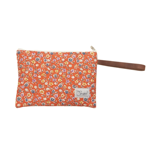 ROSES ZIPPER POUCH WITH LEATHER STRAP