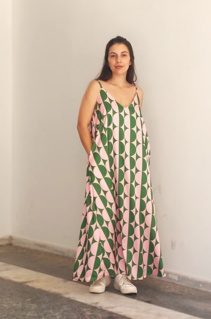 GREEN SATIN AIRY DRESS