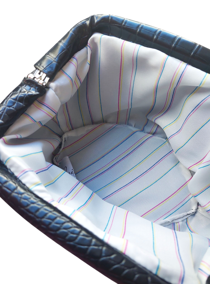 BLACK CROCO DUMPLING POUCH BAG - MINI