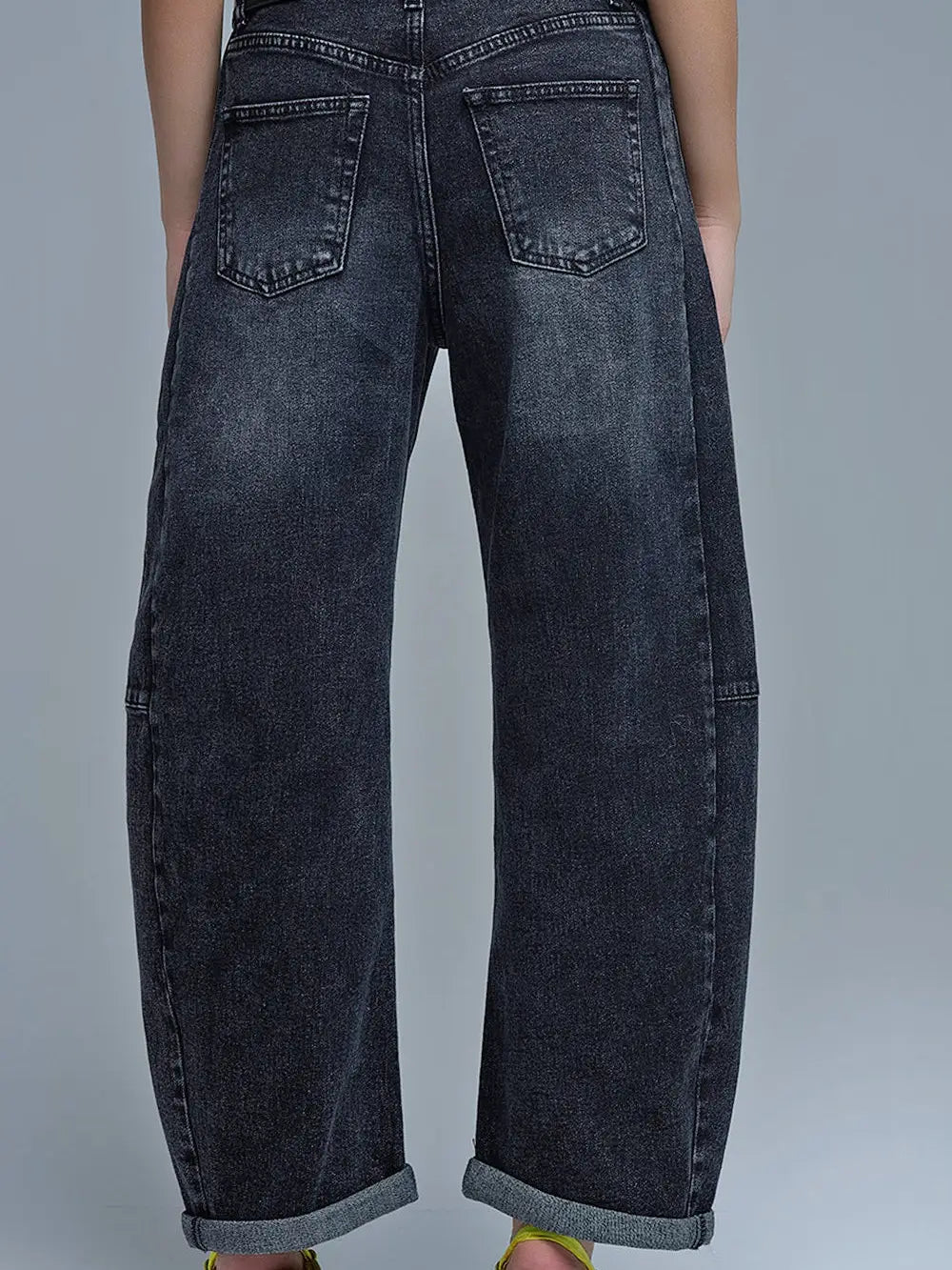 Washed Black Barrel Jeans