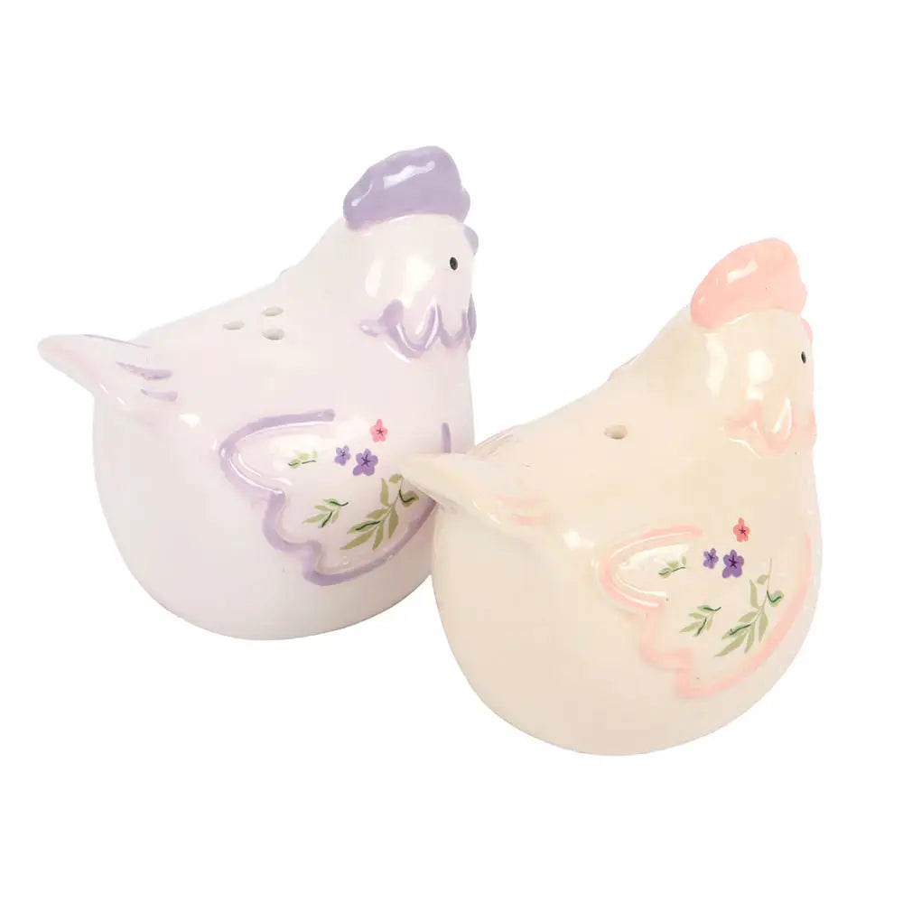 Floral Hen Chicken Shaped Salt and Pepper Shakers