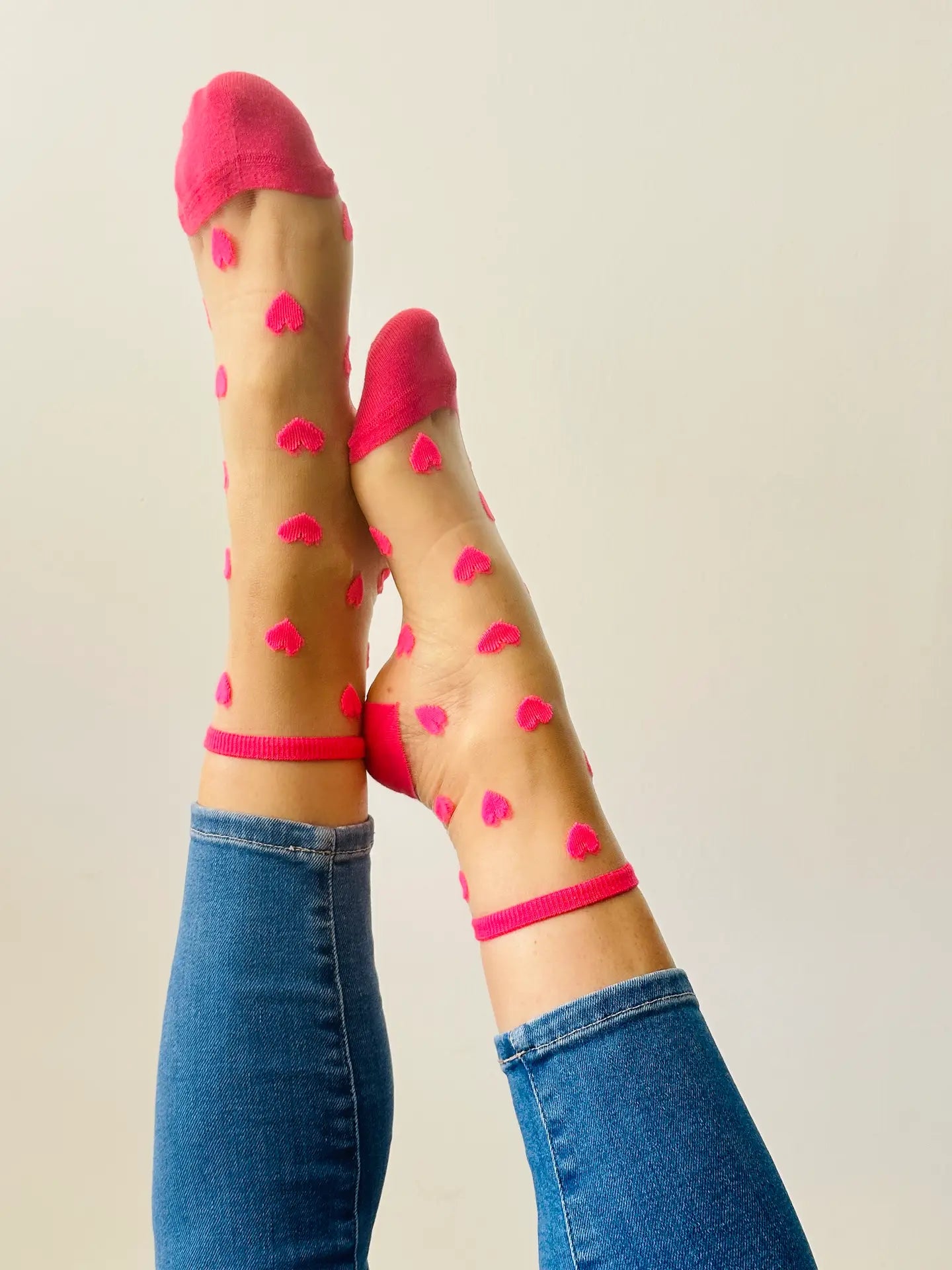 Flashy Pink Heart Ankle Socks