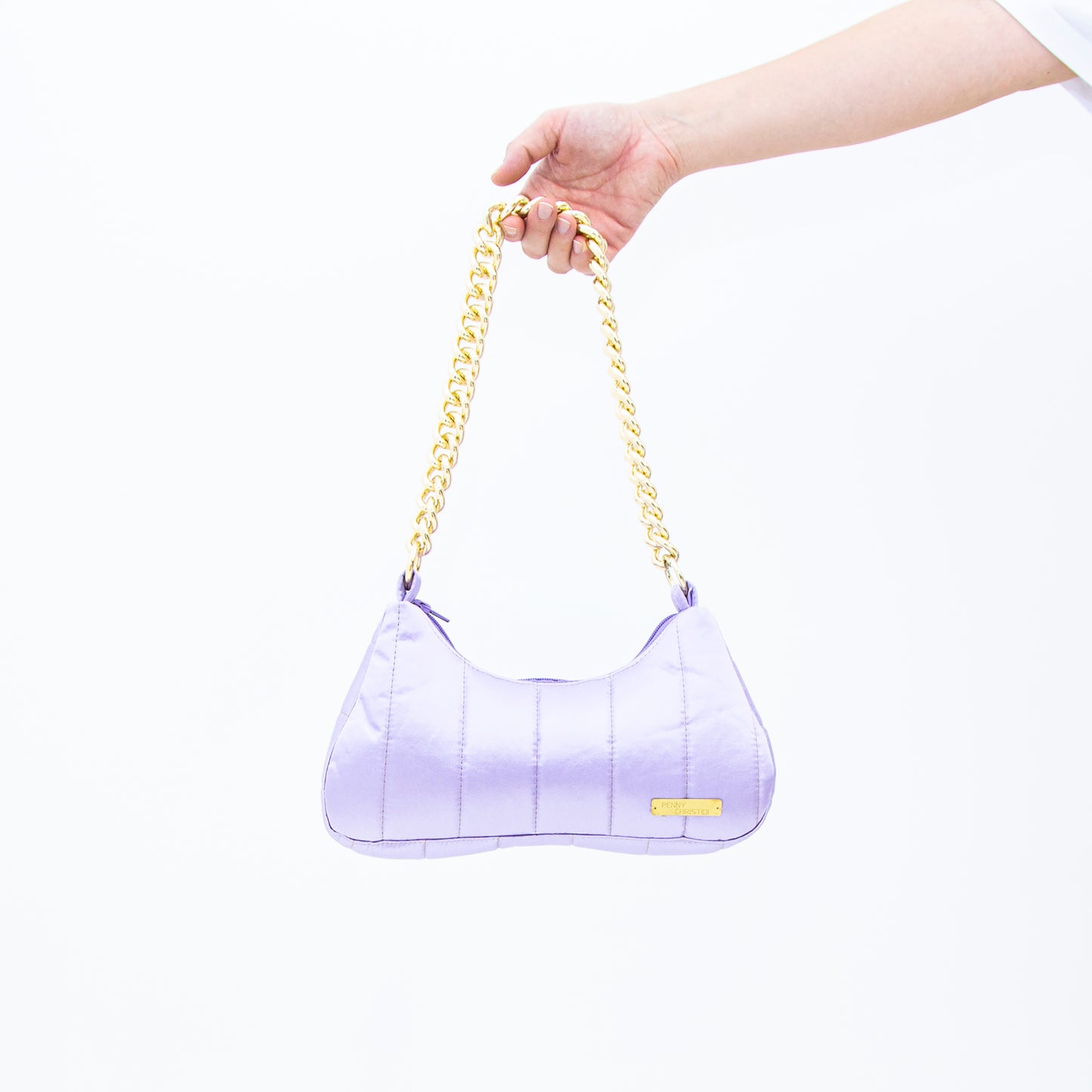 PURPLE ROSE PUFFER BAGUETTE BAG