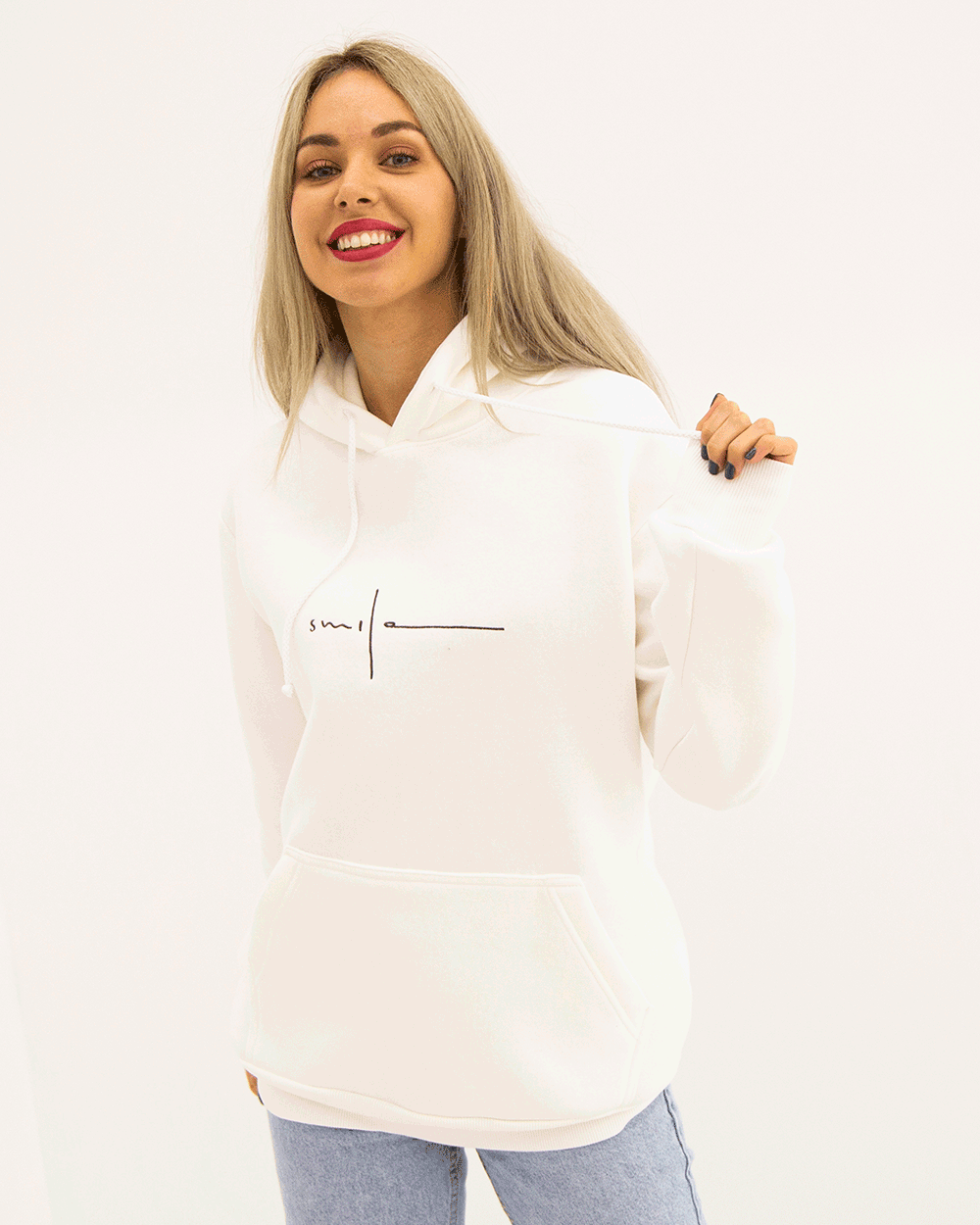 SMILE CAMELLIA WHITE HOODIE