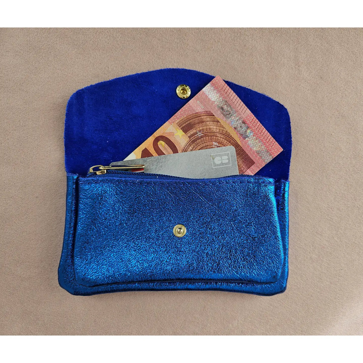 Metallic Double Pocket Leather Wallet