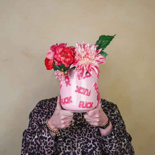 Neon Pink Plant Pot/ Vase 'fuck' 17.5x17.5 cm