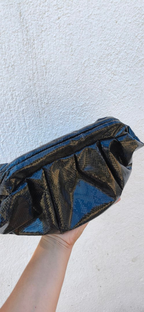 BLACK LEATHERETTE DUMPLING BAG