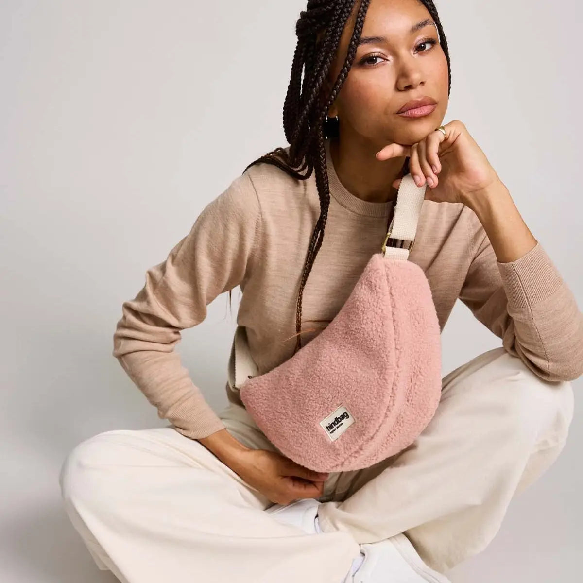 Andrea Teddy Powder Pink Half-Moon Bag