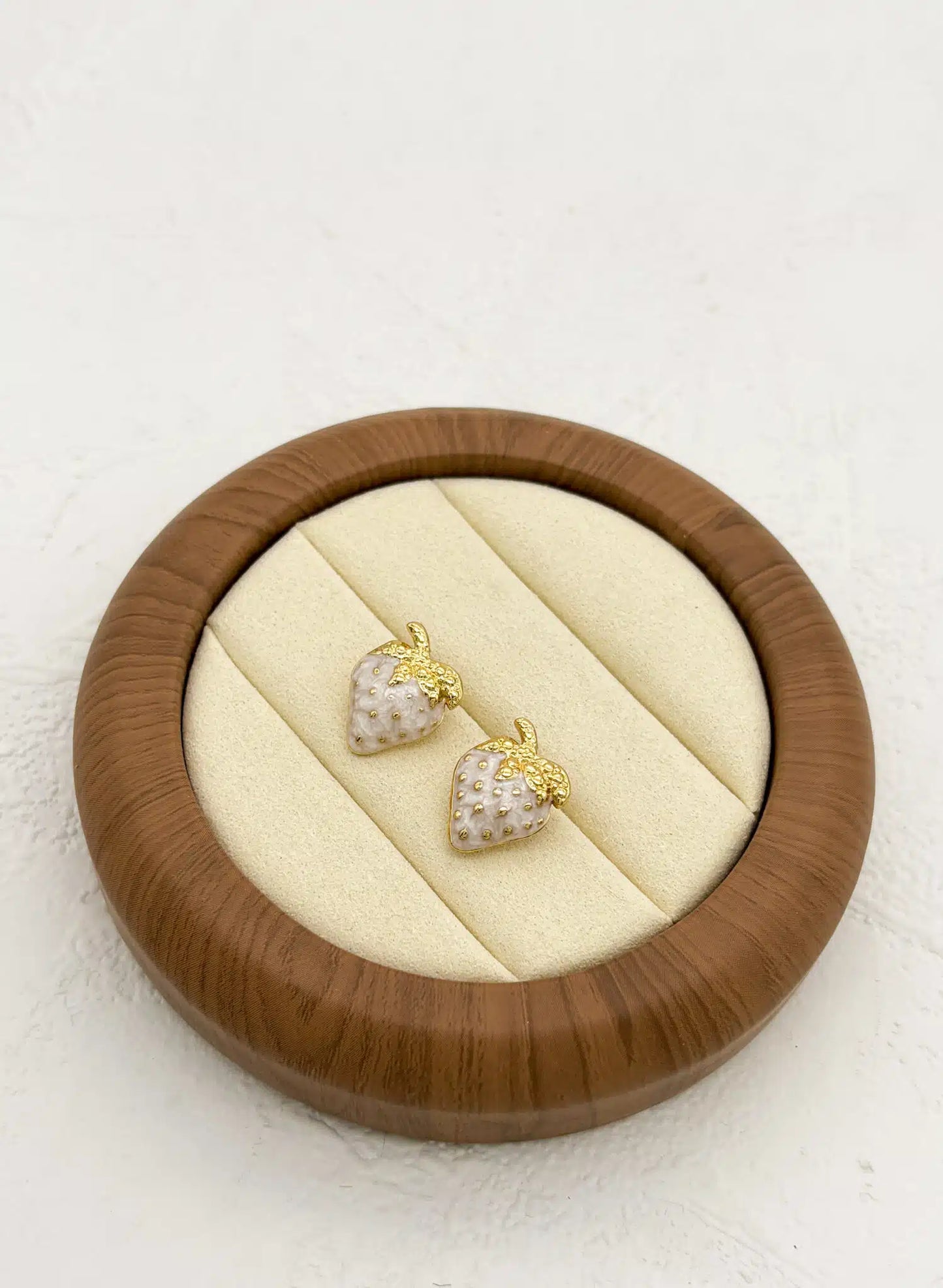 Gold White Strawberry Earrings