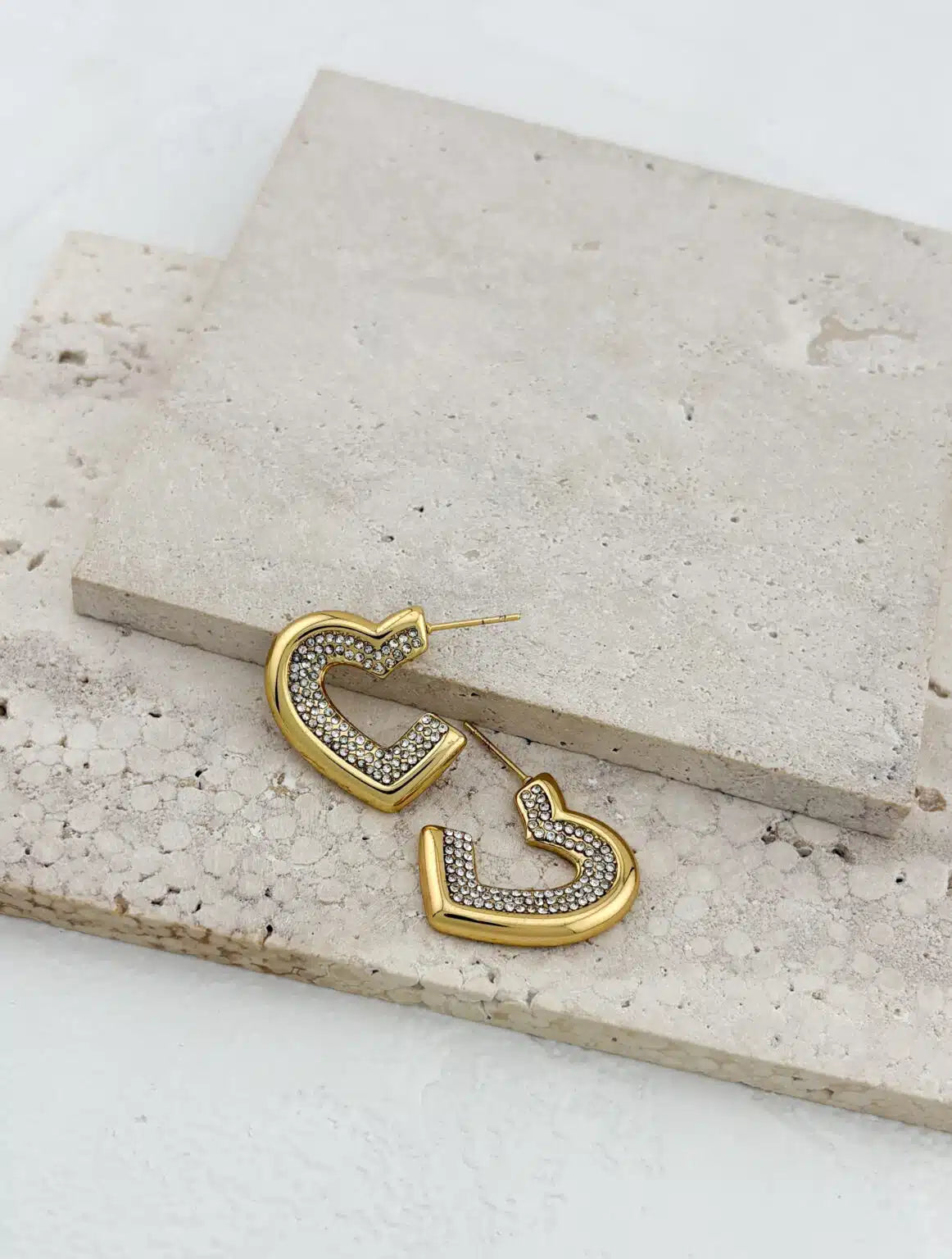 Gold Sparkle Heart Hoops