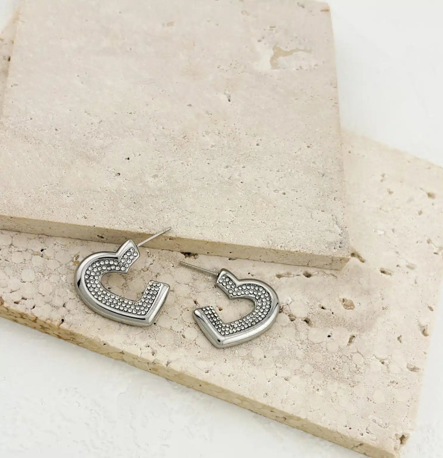 Silver Sparkle Heart Hoops