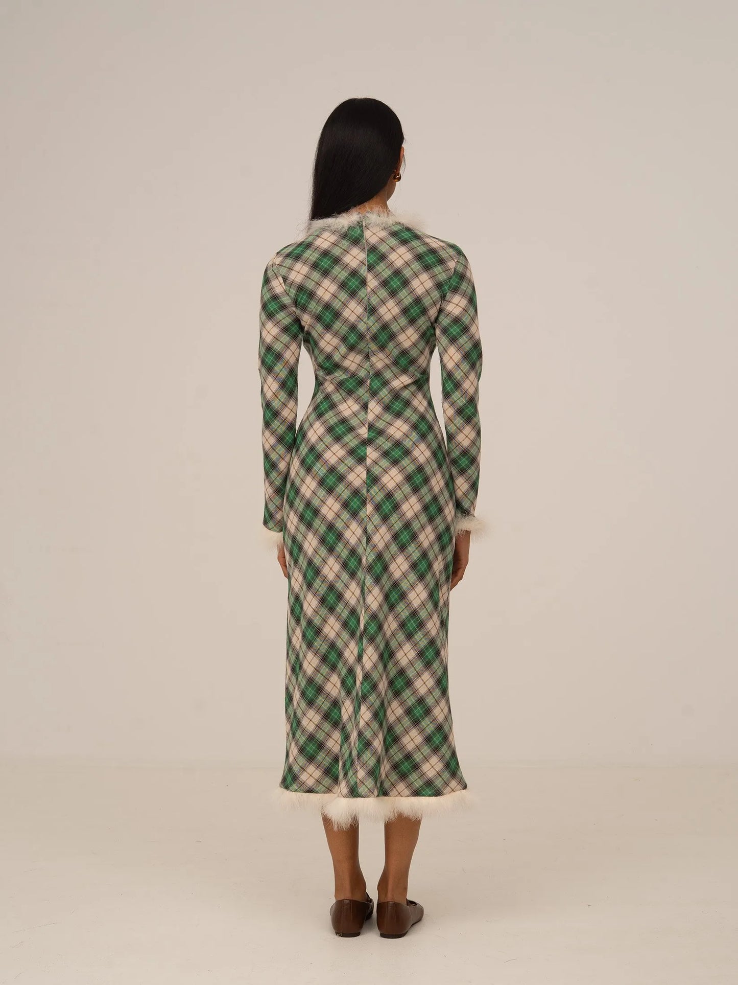 Clover Midi Green Plaid Dress