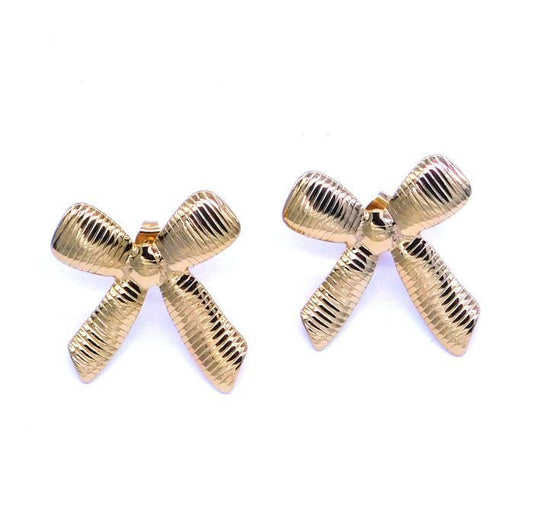 Ατσάλινα σκουλαρίκια χρυσά Bow tie 28mm