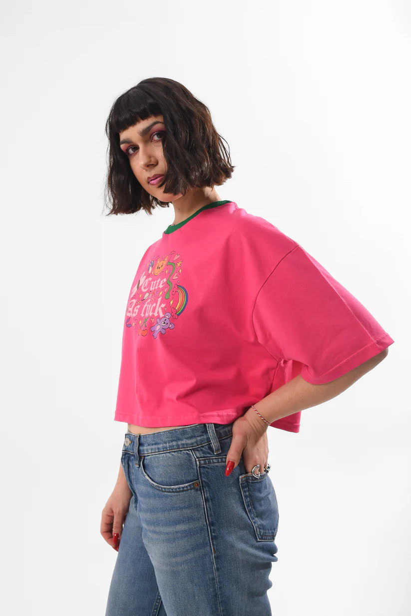Cute AF - Fuchsia Crop Tshirt