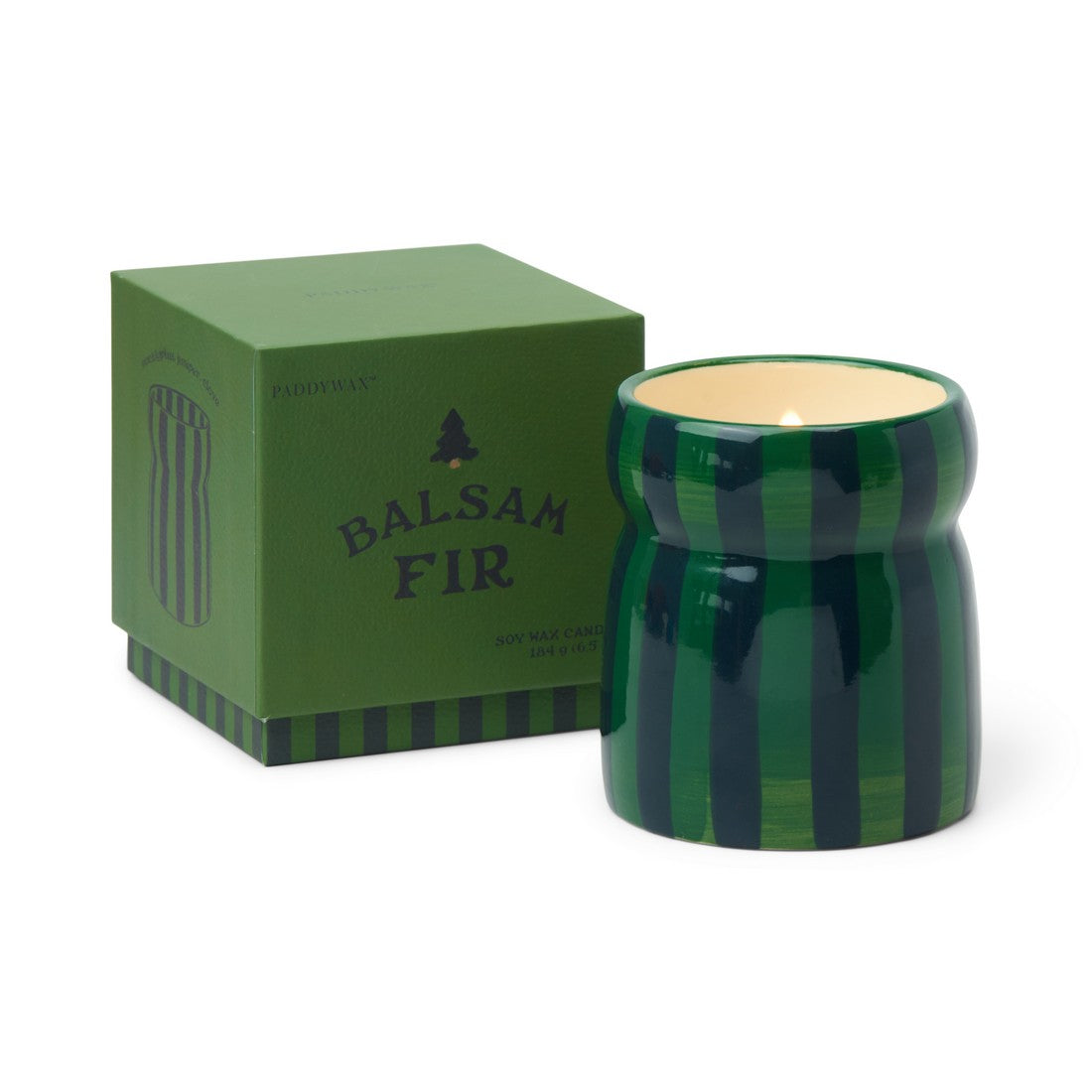 Cabana Balsam Fir Φυτικό Κερί 184gr σε πράσινο ριγέ κεραμικό δοχείο