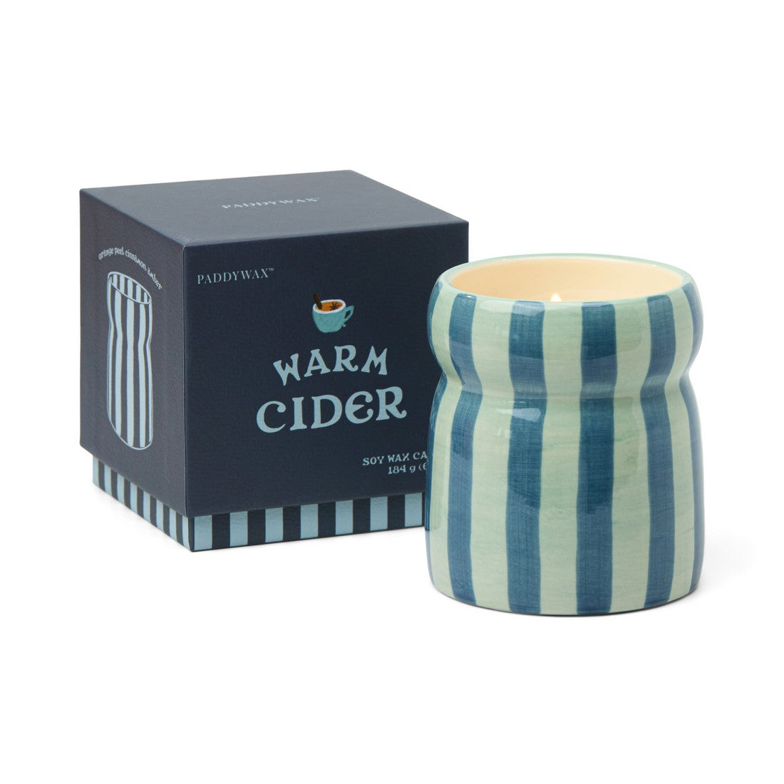 Cabana Warm Cider Φυτικό Κερί 184gr σε σιέλ ριγέ κεραμικό δοχείο