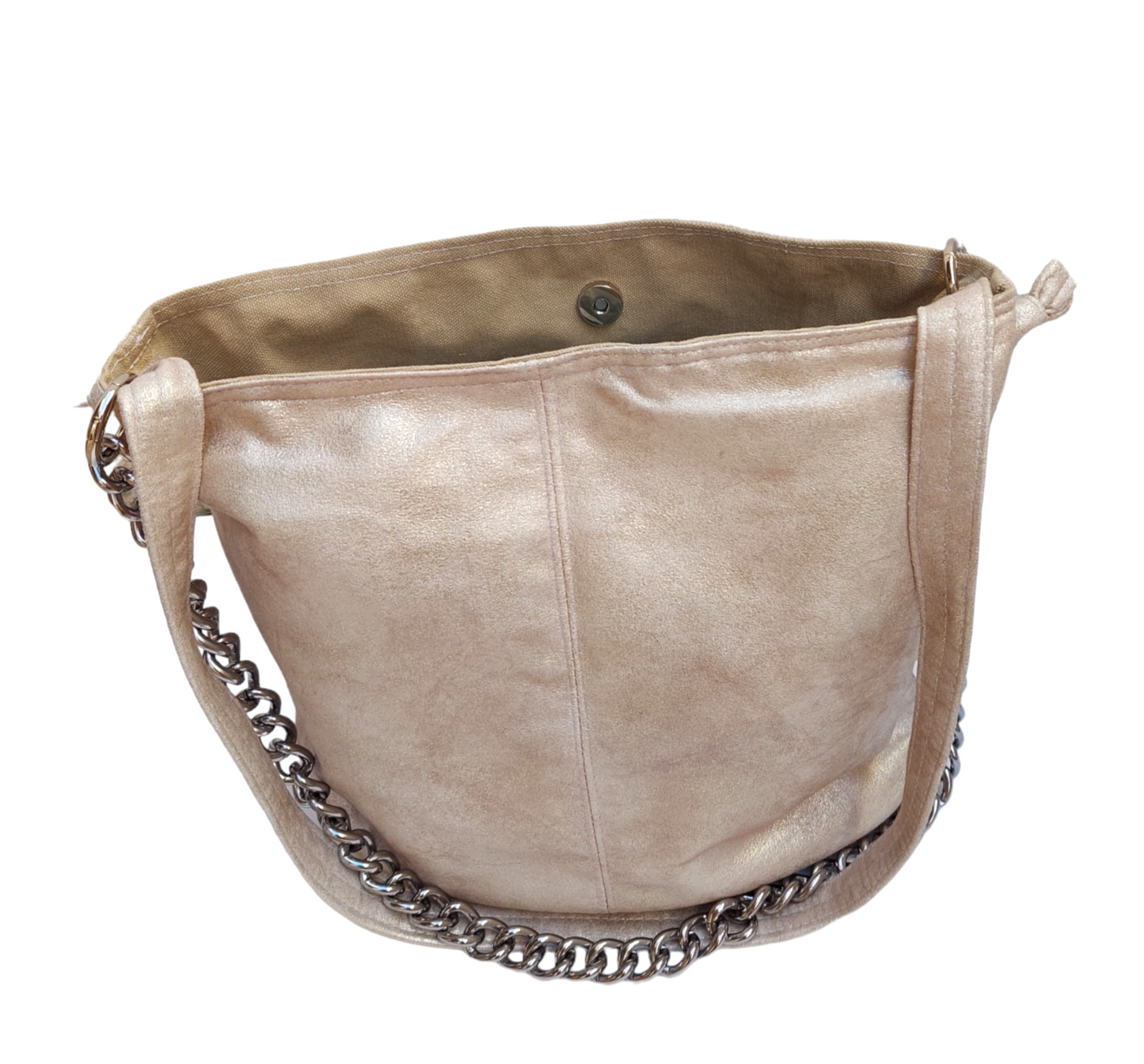 GOLD SILVER SHOULDER BAG WITH SILVER CHAIN
