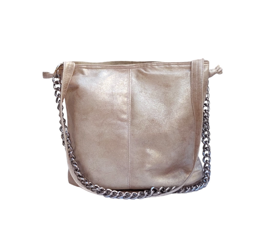 GOLD SILVER SHOULDER BAG WITH SILVER CHAIN