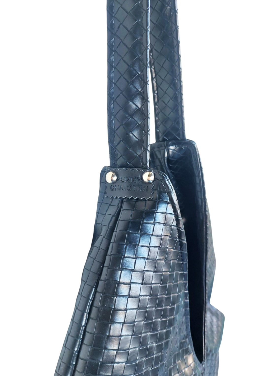 TOKYO BLACK KNITTED ECO LEATHER SHOULDER BAG