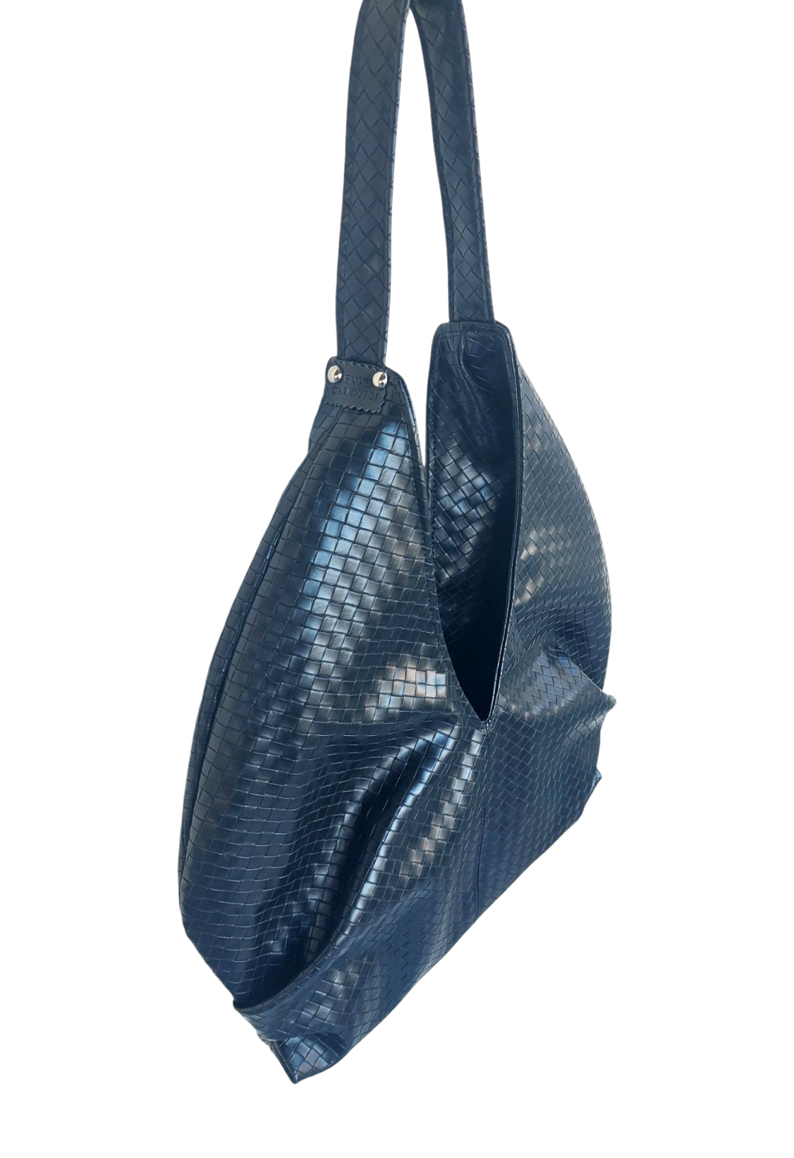 TOKYO BLACK KNITTED ECO LEATHER SHOULDER BAG
