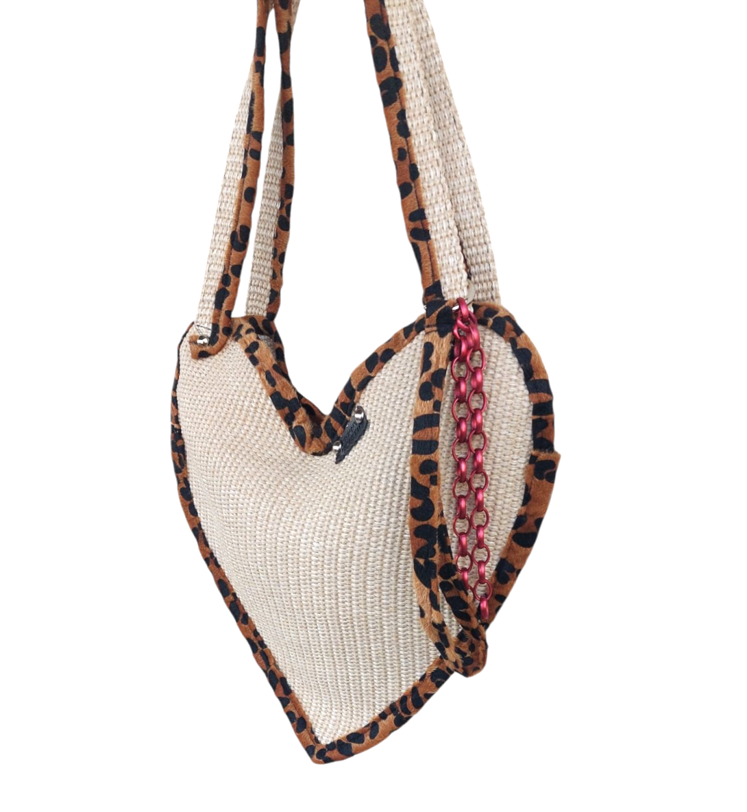 STRAW HEART SHOULDER BAG WITH HANDLES
