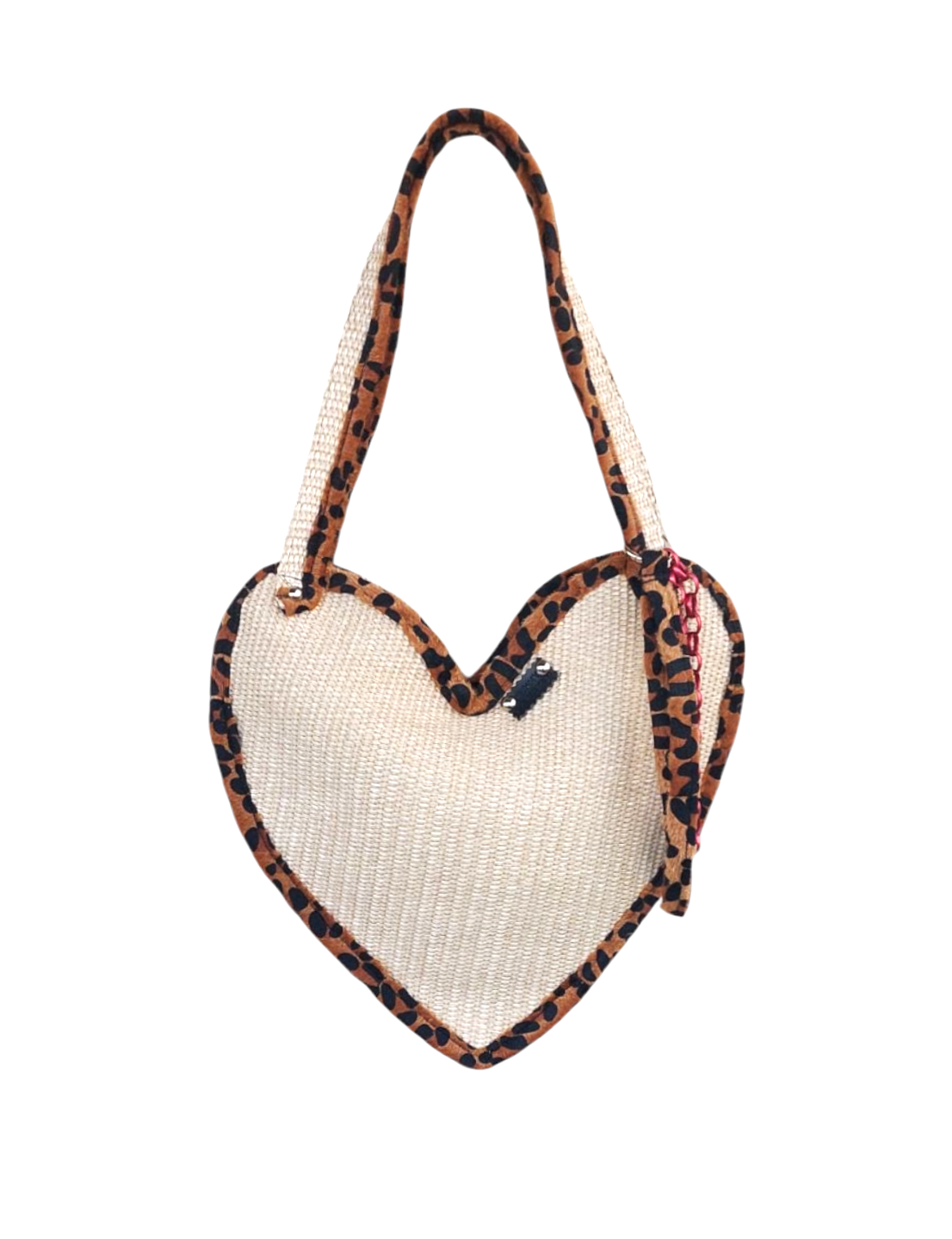 STRAW HEART SHOULDER BAG WITH HANDLES