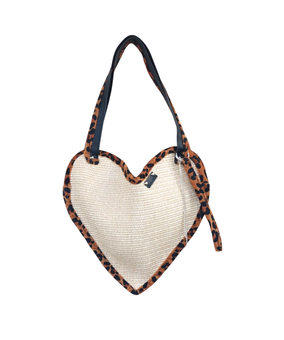 STRAW HEART SHOULDER BAG WITH HANDLES