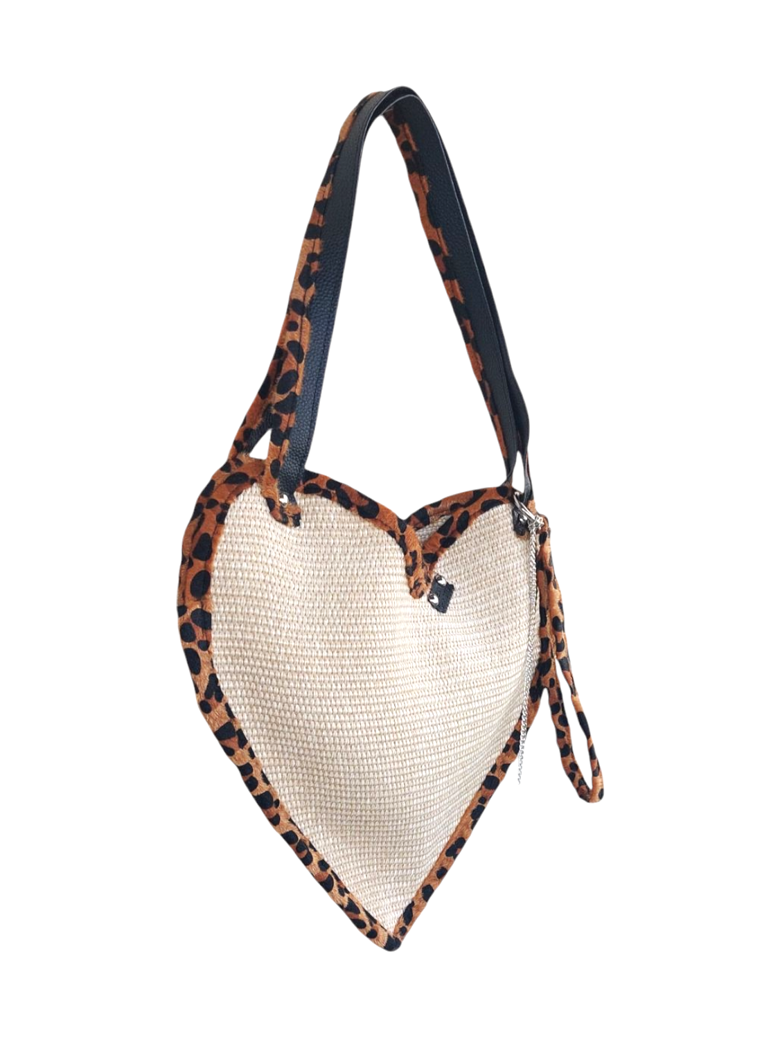 STRAW HEART SHOULDER BAG WITH HANDLES