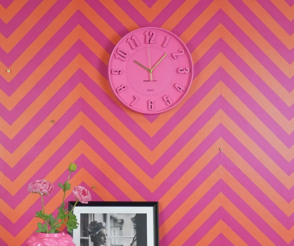 Wall Clock Numbers- Neon Pink 30x30x4cm