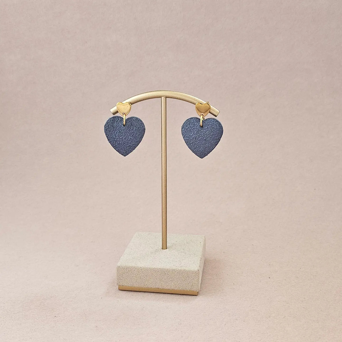 Navy Heart Leather Earrings
