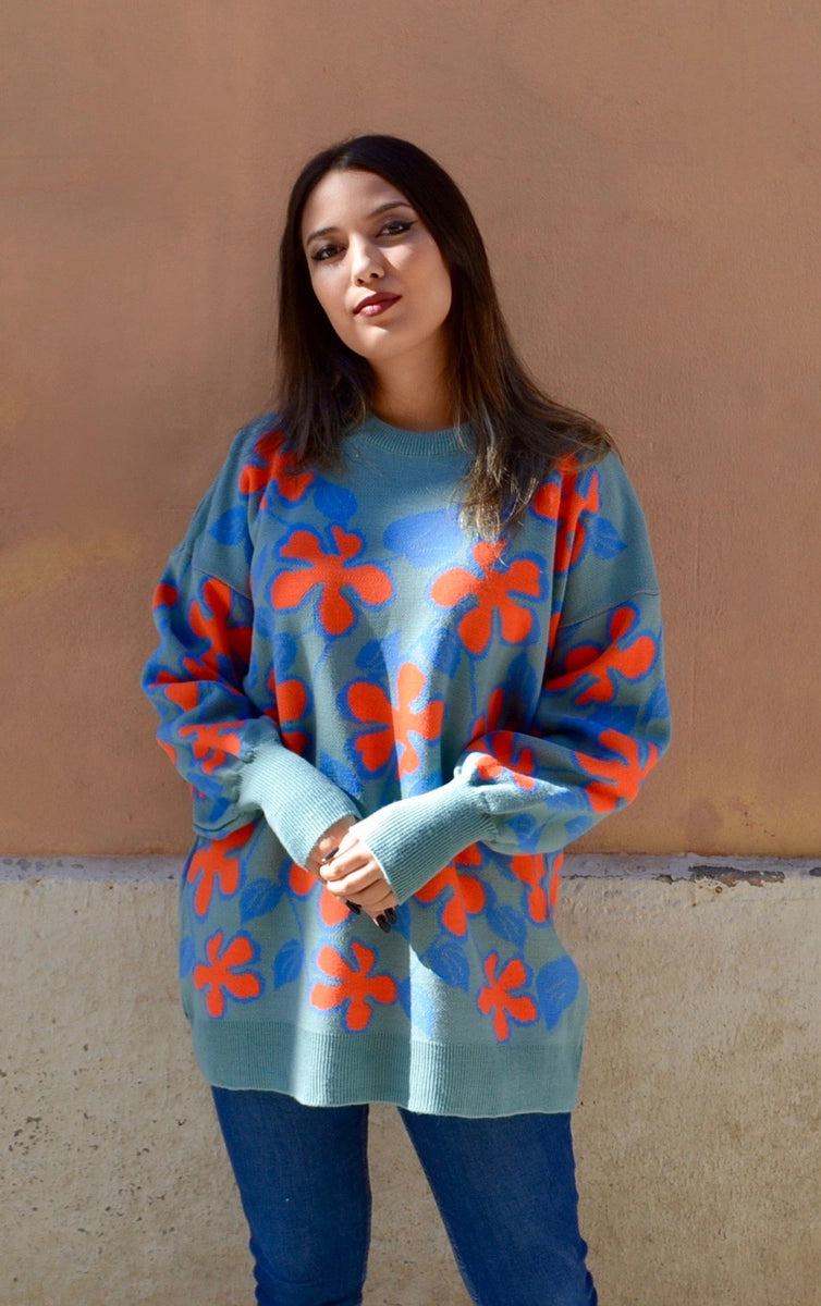 Blue Flowers Sweater