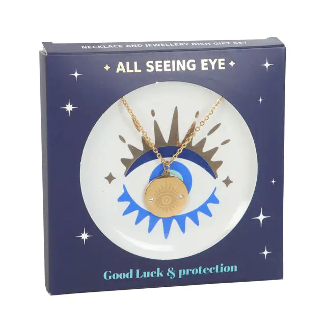 All Seeing Eye Necklace and Trinket Dish Gift Set