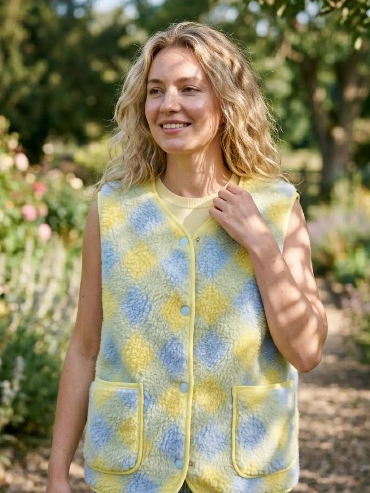Yellow Checked Fur Vest