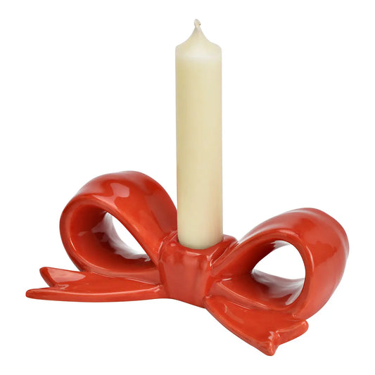 Red Bow Ceramic Candle Holder 14x5x8cm
