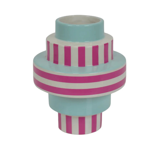 Green/ Pink  Stripe Ceramic Vase 14,5x14,5x18cm