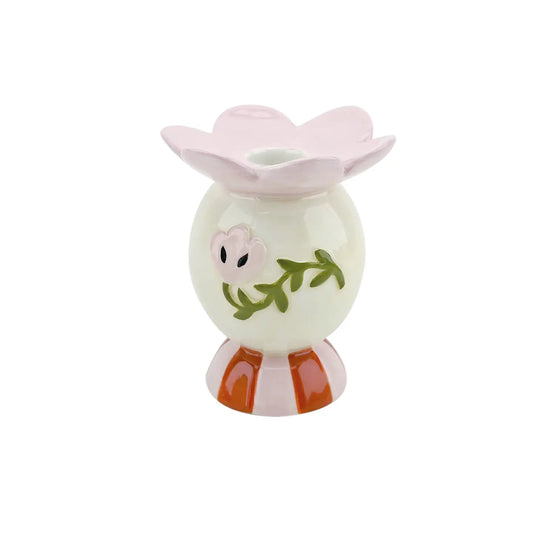 Pink Flower Candle Holder L9 D8.5 H11 cm