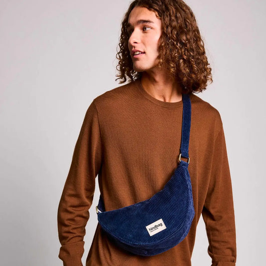 Andrea Velvet Navy Half-Moon Bag