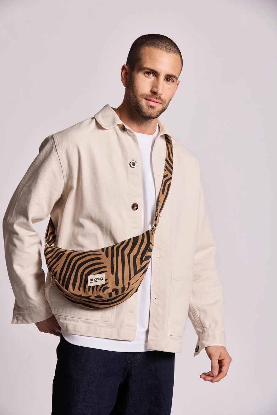 Andrea Zebra Cinnamon Half-Moon Bag