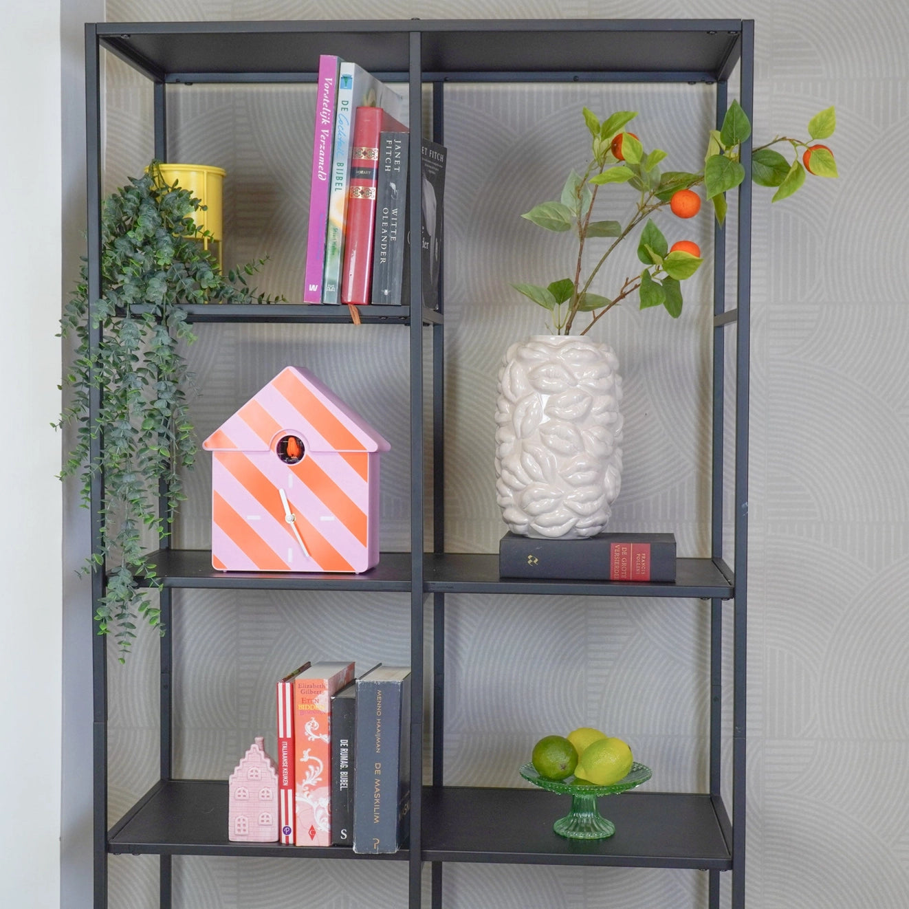 Clock Cuckoo Striped Pattern/Pink 24x27x9cm