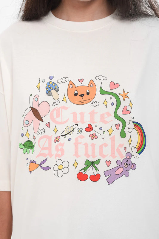 Cute AF - White Slit T-shirt