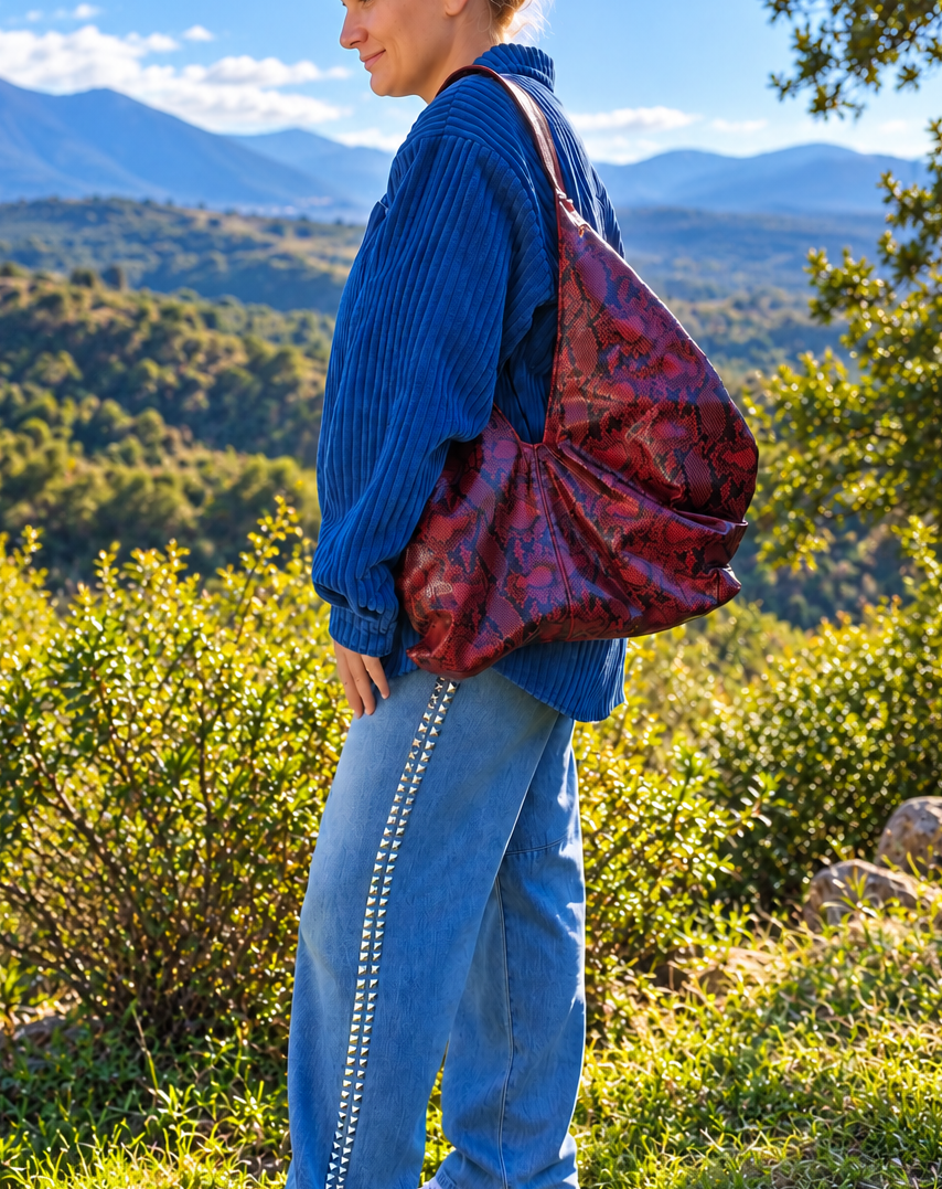 RED LEATHERETTE TOKYO SHOULDER BAG